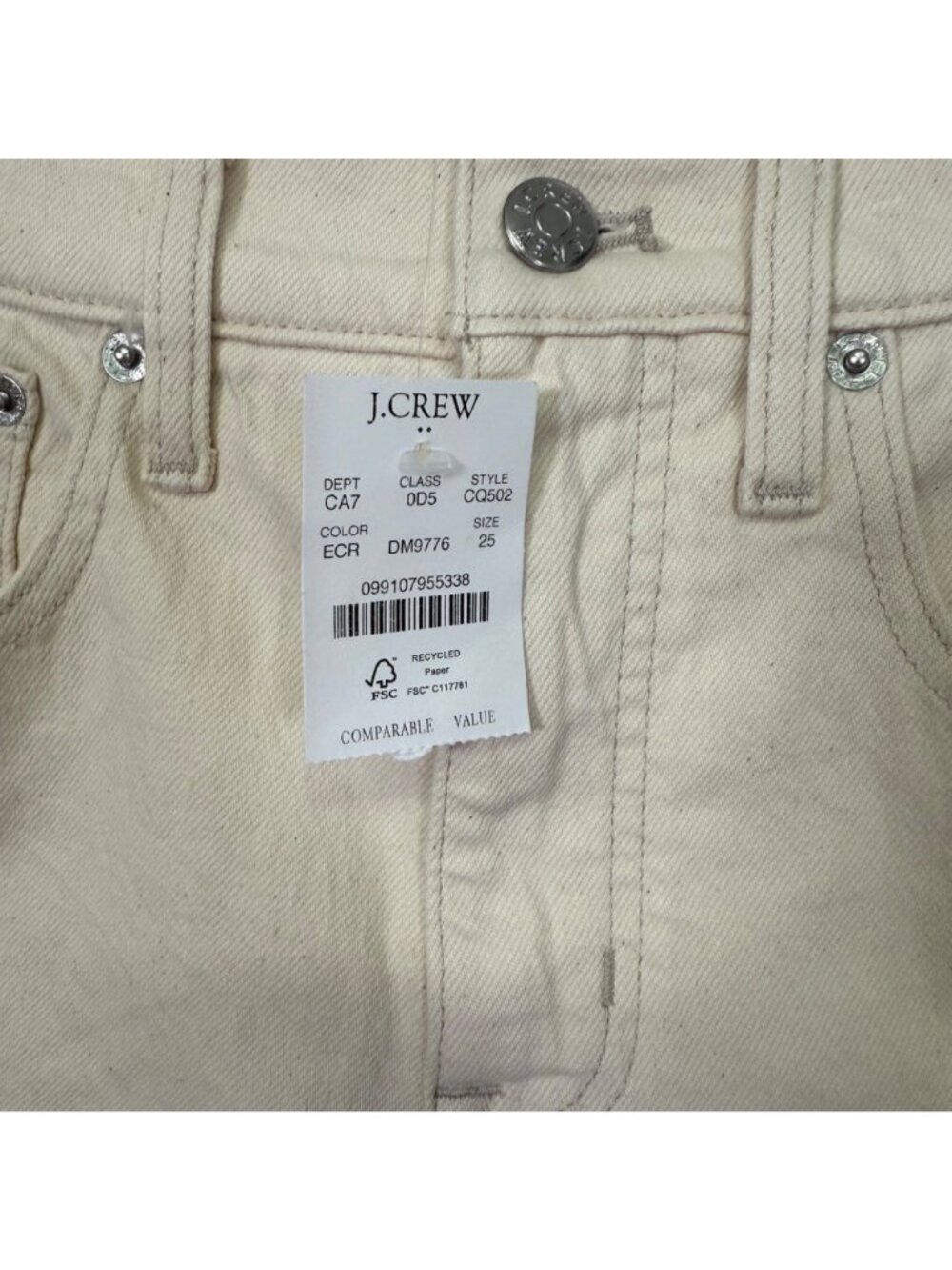 J.Crew Slim Barrel Jeans In Off-White Size 25 High-Rise Stretch Cotton Blend - Picture 9 of 13